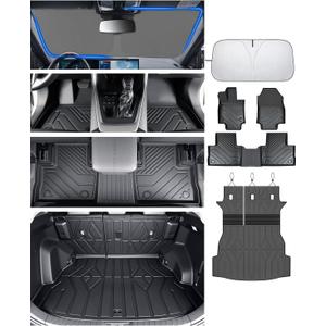 Floor Mats for Toyota RAV4 2019-2023 2024 2025 (Not for Hybrid), All Weather Protection Custom Floor Mats Trunk Cargo and Car Windshield Cover Set for Car Accessories,Car Floor Liners Set