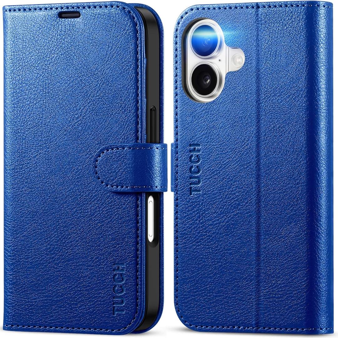 TUCCH Case Wallet for iPhone 17 (6.3") 2025, Stand | RFID Blocking | 4 Card Slots | PU Leather | Magnetic Closure Folio Protective Cover | TPU Shockproof Inner Shell | Klein Blue