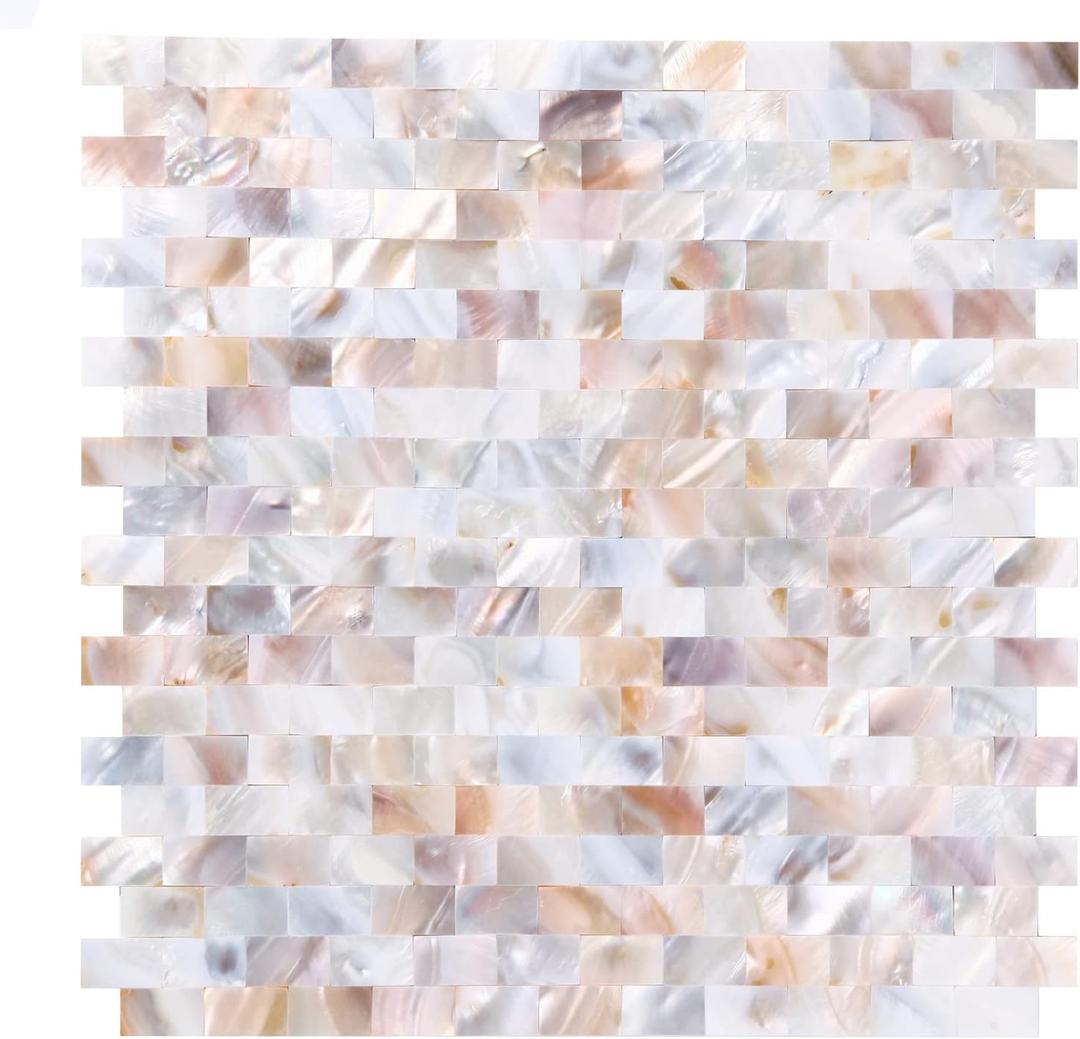 10 - Sheet Pearl Shells Tile Peel and Stick Backsplash, Self Adhesive Wall Tile for Kitchen, Bathroom, Bedroom (11.8"X11.8", Colorful Nature)