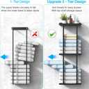 Towel Rack for Bathroom, Wall Mounted Vertical Rolled Towel Storage Organizer Holder with Shelf, Holds Up 6 Large Bath Sheets, Black Large Size