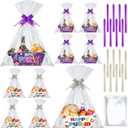 Cholemy 24 Pieces Purim Gift Baskets Empty Kit Include 8 Kraft Market Trays 8 Bags and 8 Bows Jewish Carnival Party Favors Gift Cardboard Box for Gifts Empty with Handles Happy Purim Party Supplies