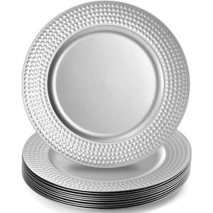 Nicunom Silver Charger Plates Set of 12, Round Charger Plates with Hammered Rim, 13 Inch Plastic Charger Plate for Wedding Dinner Party Event Decoration