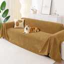 Smiry Couch Cover for Dogs, Washable Chenille Sofa Covers for 3 Cushion Couch, Soft Sofa Slipcover for Pets, Thick Sectional Furniture Protector with Tassels (Yellow, 88.5x134 Inch)