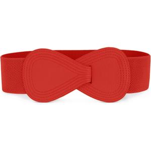 Allegra K Plus Size Interlock Buckle 8-shaped Faux Leather Elastic Belt Cinch Waistband for Lady (Fit Waist Girth:31"/78.5cm-43"/109cm, Red)