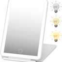 DenCert Rechargeable Travel Makeup Mirror 72 LED Lighted Compact Slim Vanity with Lights 3 Lighting Modes Dimmable Touch Screen (White),(DenCert)
