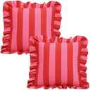 Set of 2 SquareThrow Pillow Covers 18x18,Ruffle Throw Pillow Cases for Bed,Cotton Polyester Couch Cover Accent Pillowcase,Sham Red and White Stripe Throw Pillowcases (Red and Pink)