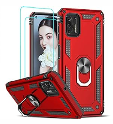 LeYi for Military-Grade Moto G Stylus 2021 Phone Case with Kickstand & 2 Tempered Glass Screen Protectors - Red [Not for 5G/2020]