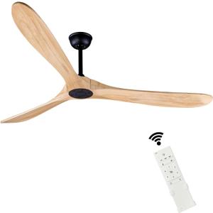 Bigzone 70" Wood Ceiling Fan With Remote, Energy Efficient Quiet DC Motor, 3 Wood Blades, Outdoor Ceiling Fans For Patios With Reversible Blades