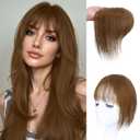 WECAN Hair Toppers for Women Real Human Hair 3D Bangs Clip 100% Human Toppers for Women 10 Inch Clip in Bangs Hairpieces(Brown)