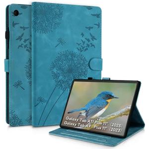 Galaxy Tab A11 Plus Case 5g 11 Inch, Dandelion Cover Soft Touch Premium Faux Leather Made with Card Slots and Kickstand, Water-Proof Precise Cutouts Compatible with Galaxy Tab A9+ 11 Inch Blue