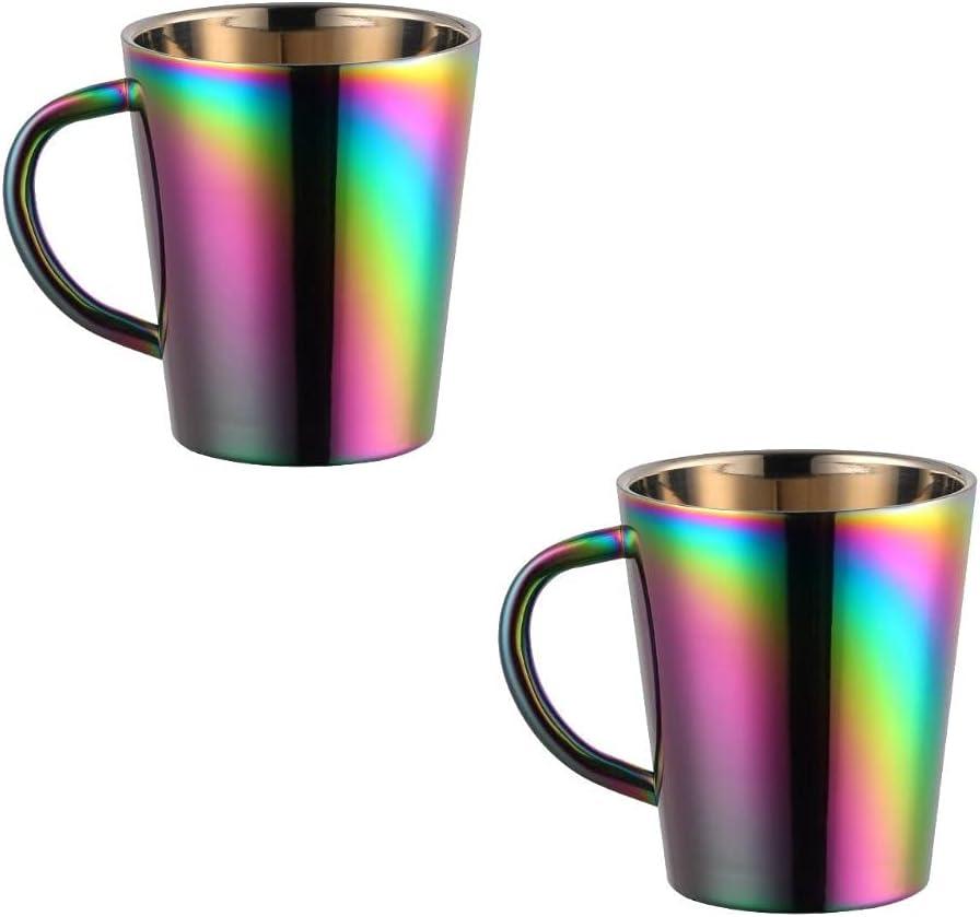 Buyer Star 10 Oz Stainless Steel Double Wall Cups Set of 2, Espresso Coffee Mugs for Men & Women, Camping Cups with Handles, Rainbow