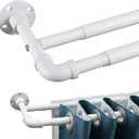 Double Curtain Rods for Windows 28 to 48 inch, 1 inch Matte White Industrial Curtain Rod Heavy Duty Blackout Wrap Around Curtain Rods