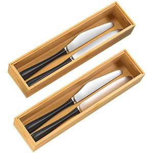 VeyFey Silverware Tray for Drawer, Stackable Kitchen Bamboo Drawer Organizer 12" x 3" x 2" Set of 2