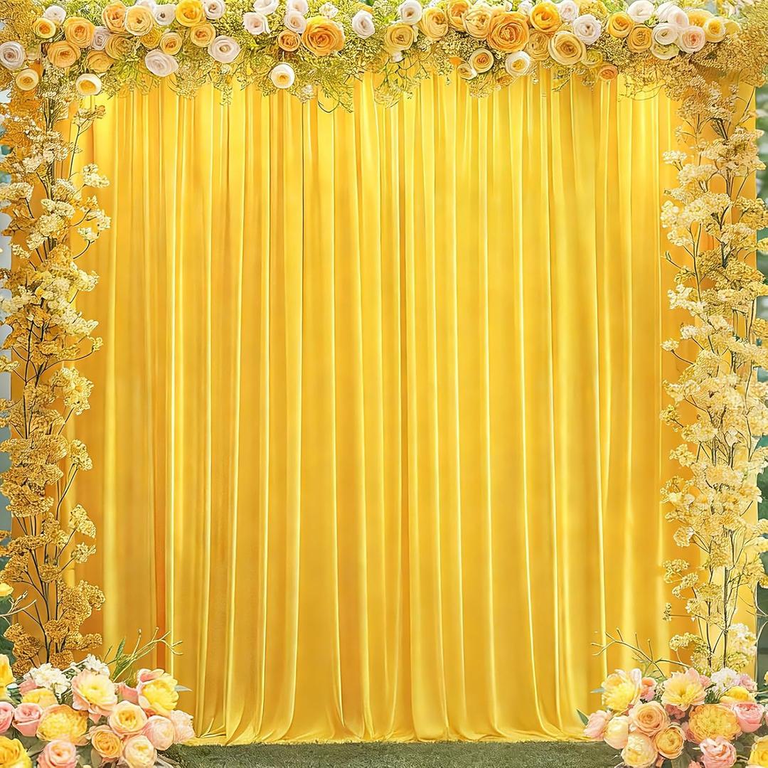8 x 10 ft Yellow Backdrop Curtains for Party Photo Background Curtains Wrinkle Free Drapes Lemon Yellow Polyester Curtains Backdrop for Baptism Wedding Baby Shower Birthday Events, 2 Panels