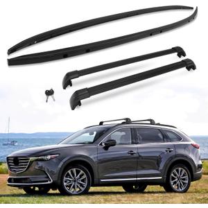 Lockable Cross Bars & Roof Rails Fit for Mazda CX9 CX-9 2016-2023 - Aluminum Alloy Set of 4 with 2 Roof Racks and 2 Side Rails - Clamp on