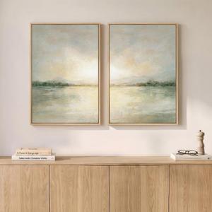 Framed Sage Green Abstract Landscape Canvas Wall Art Bedroom, 16x24 Inch, 16" W x 24" H x 2Pcs