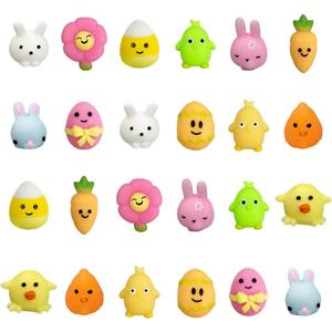 24 PCS Easter Mochi Squishy Toys Stress Relief Squishies for Kids Boys Girls Toddlers Easter Basket Stuffers Egg Fillers Gifts Party Favors