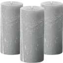 Simply Soson Grey Rustic Texture Pillar Candles 3x6 inch - Set of 3 - Unscented Decorative Grey Candles, No Drip, Ideal for Home Decor, Weddings, Holidays