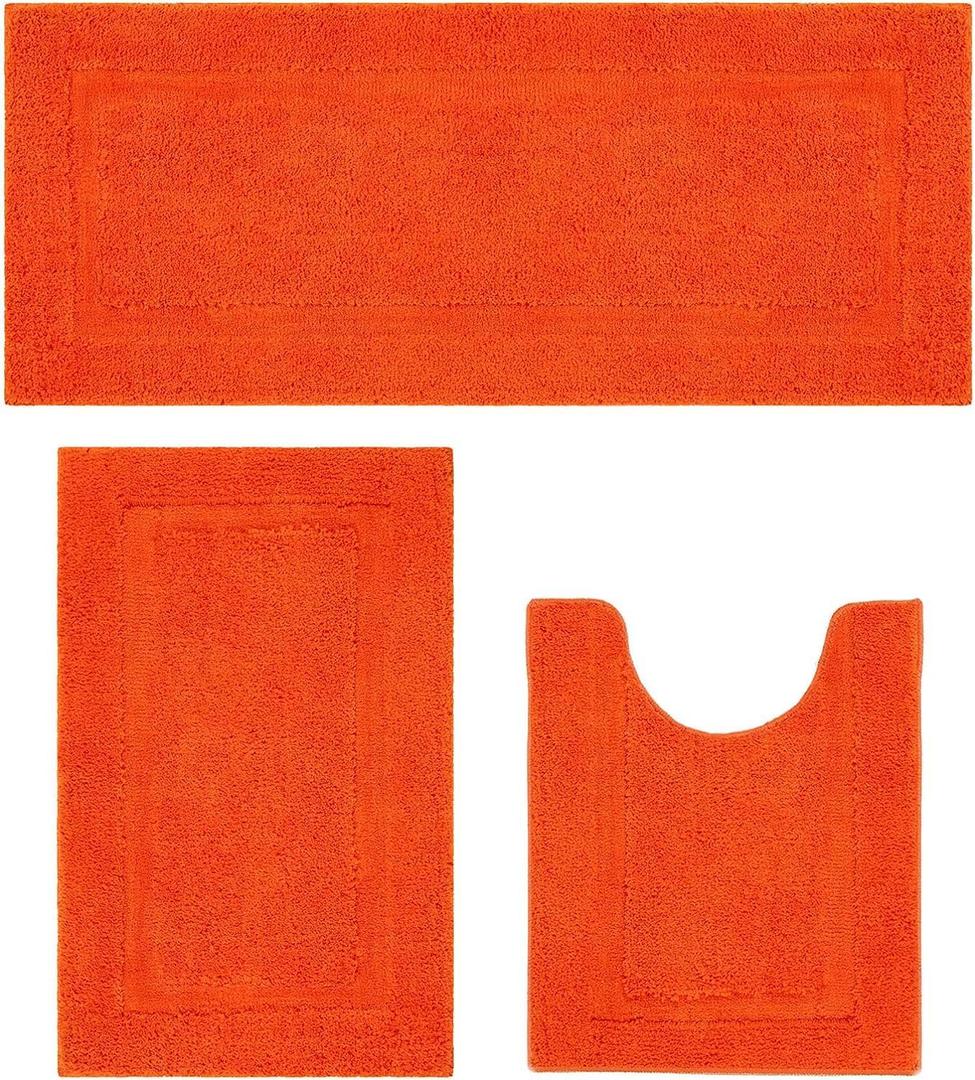 SHACOS Orange Fall Bathroom Rugs Sets 3 Piece, 20"x32" + 20"x47" Non Slip Bath Mat and 20"x24" Toilet Rugs U Shaped Washable, Soft Fluffy Water Absorbent Bathroom Floor Mat