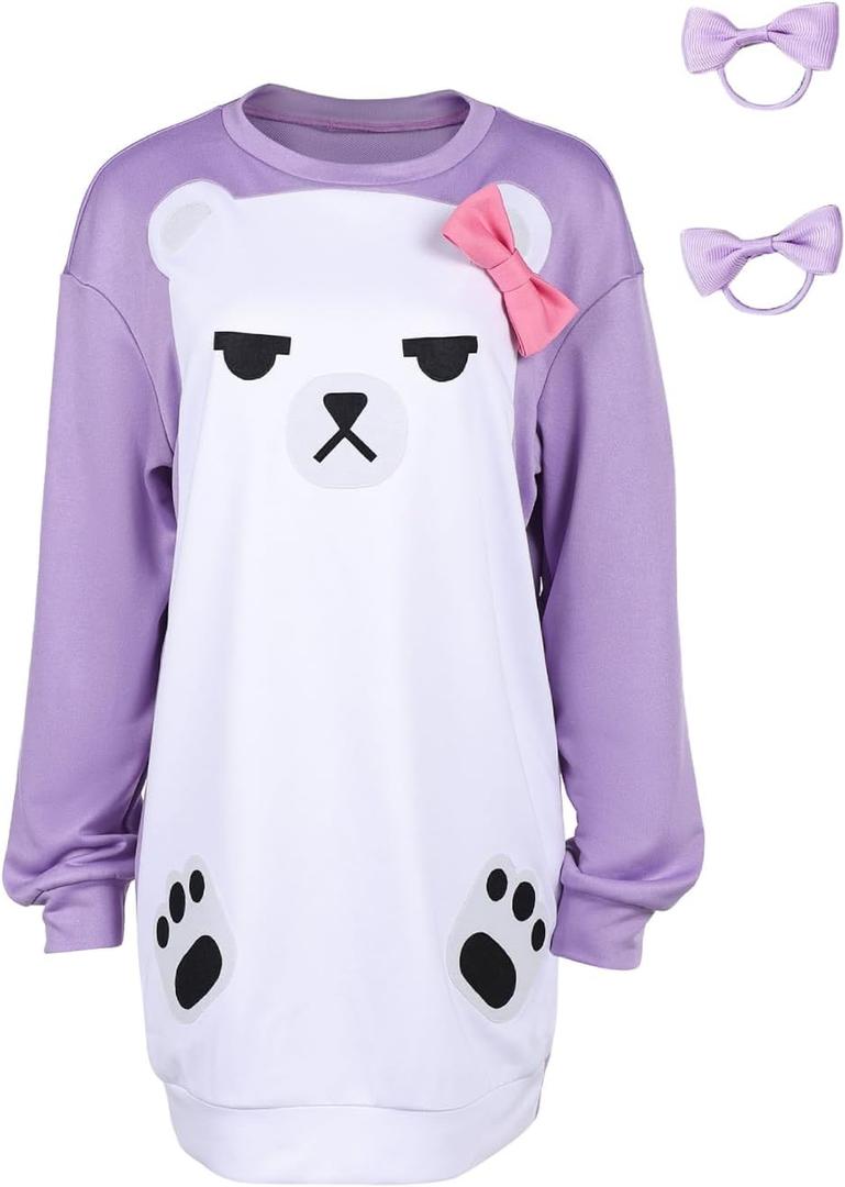 Anime Cosplay Mira Costume Anime Pajamas Mira Purple Bear Hoodies Adults Womens Halloween Outfits, M