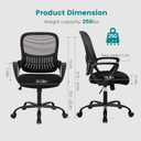 DUMOS Office Desk Chair - Ergonomic Mid Back with Lumbar Support & Rocking Mode, Height Adjustable with Fixed Armrest, Storage Back for Computer, Gaming, Conference, Meeting, 360 Swivel, Black, Pack of 1