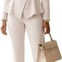 Business Casual Outfits for Women Two Piece Pants Set Blazers Double Breasted Suits for Formal Interview Work Beige XXL
