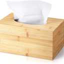 Rectangular Tissue Box Cover, Bamboo Tissue Box Cover Rectangle Tissue Box with Slide-Out Bottom Decorative Cube Facial Tissue for Bathroom Bedroom Dinner Table Office Tabletop