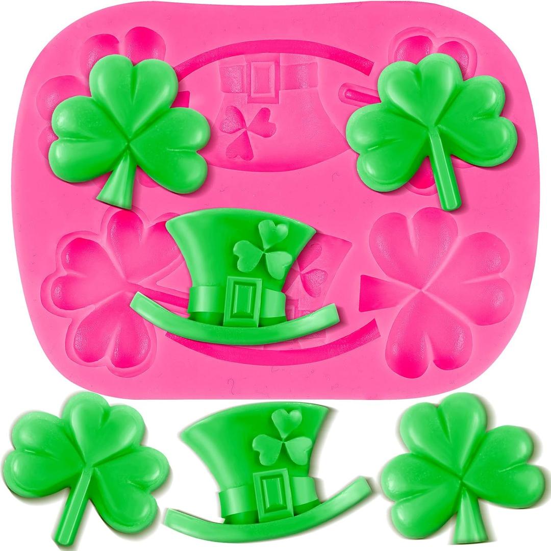 Shamrocks Silicone Mold St Patrick's Day Silicone Mold Irish Hat Irish Baking Shape in Pink for DIY Chocolate, Candy, Cake, Jelly, Pudding, Dessert