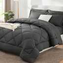 CozyLux King Size Comforter Set Dark Grey - 7 Pieces Bed in a Bag King, Luxury Soft Bed Set for All Seasons, Bedding Set with Down Alternative Comforter, Sheets, Pillowcases & Shams