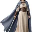 L'VOW Medieval Hooded Cloak Linen Renaissance Cape with Hood - Halloween Hobbit Cosplay Witch Wizard LARP