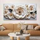 Large Wall Art For Living Room Floral White Wall Art 29" X 58"