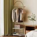 Gold Clothing Rack,Freestanding Coat Rack with Faux Marble shevles,Modem Arch Gold Garment Rack with shoes rack for Small Spaces,Bedroom, Entryway
