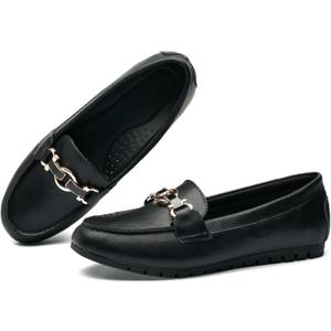 VERDASCO Women's Loafers Comfort Slip-Ons Flat Work Shoes Casual Moccasins Penny Loafers Lady Dress Shoes (7.5 Wide, Leather-black)