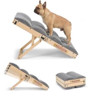 Veehoo Dog Ramp for Bed Couch for Small to Large Dogs, Folding Ramp for Dogs to Get on Bed 4 Adjustable Height from 13.8" to 20.5", Wooden Pet Cat Stairs Doggie Steps with Foam Padding, Up to 130lbs