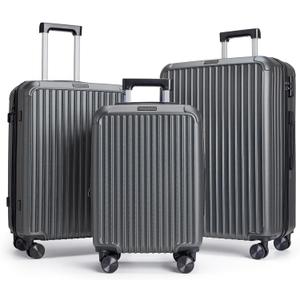 LIGHT FLIGHT Luggage Sets, Durable Hard Shell 3 Piece Set Suitcase with Spinner Wheels, Hardside Lightweight Luggage set with TSA Lock, Large Travel Luggage Set (20" 24" 28"), Glacier Gray