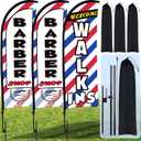 Buryeah 3 Sets 12ft Barber Shop Welcome Walk Ins Feather Flag Signs Barbershop Banner Swooper Flag with Flagpole Ground Stake Portable Bag for Salon Business Outdoor Advertising