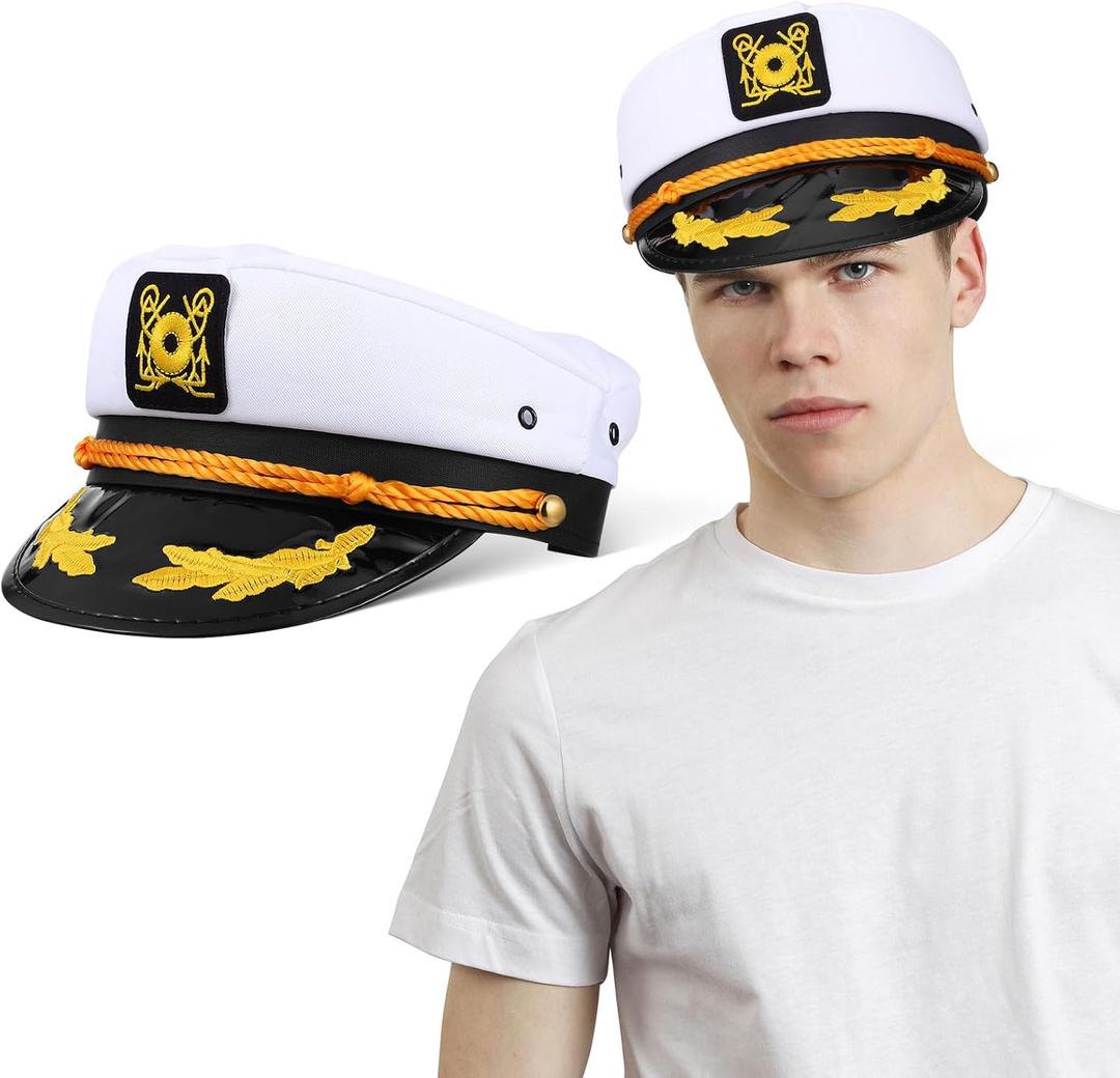 NOLITOY Captain Hat for Adults, Shape-Retaining Sailor Hat for Men Women: Nautical Yacht Captain Costume with Embroidered Brim for Cosplay Cruise Party Attire White