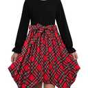 Adarl Christmas Dresses for Girls Plaid Maxi Dress with High-Low Layered Hem Long Sleeve Boho Swing Casual&Formal Occasions, 7-8Y