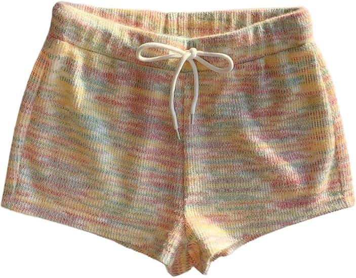 RoseSeek Women's Drawstring Waist Knit Mini Shorts Skinny Comfy Lounge Shorts Micro Bottoms, Large