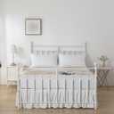 Tufted Dot Bed Skirt Queen Size Ruffled Bed Skirt with Split Corners, 18 Inch Drop Dust Ruffle Bed Skirts with Platform, Ivory