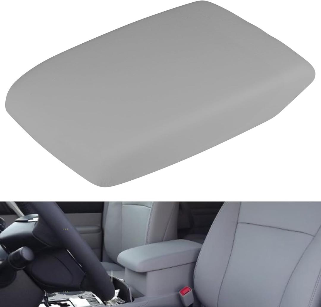 Center Console Armrest Cover Gray Compatible with Toyota Highlander 2008-2013 Replaces 58905-0E040-C0 PU Leather Arm Rest Box Lid Middle Console Cover