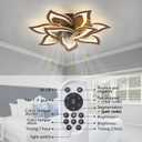 32inch Flower Modern Ceiling Fans with Lights, Low Profile Ceiling Fan with Remote for Bedroom, Flush Mount Ceiling Fan with LED Dimmable Light,6-Speeds, Timing CeilingFan Light-Walnutcolor