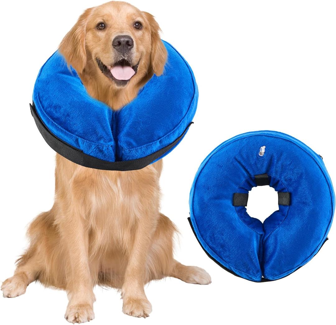 Dog Cone Collar, Inflatable Dog Cone Soft Protective Pet Recovery Collar After Surgery for Dogs and CatsBlue M (9-14")