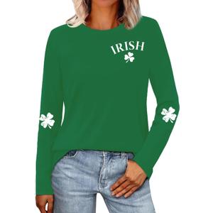 St Patricks Day Shirt for Women Lucky Shamrock T-Shirt Long Sleeve Irish Clover Heart Tee Top (Large, Green3)