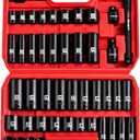 LLNDEI 3/8" Drive Impact Socket Set SAE and Metric (5/16"- 3/4", 8-22mm) 48pcs, CR-V Steel, 6 Point Sockets, Extension Bar (3-in, 6-in), 1/2"F to 3/8"M Reducer Universal Joint