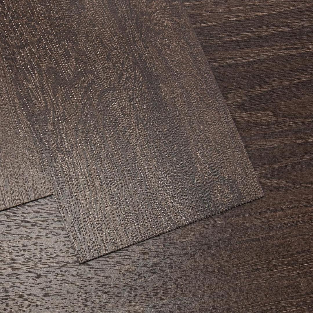 Art3d Peel and Stick Floor Tile Vinyl Wood Plank 12-Pack 18 Sq.Ft, Brown Stone, Rigid Surface Hard Core Easy DIY Self-Adhesive Flooring