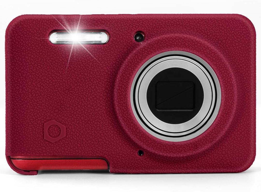 Soft Silicone Camera Case Compatible with Kodak PIXPRO FZ55 Digital Camera, Top Grain Leathr Silicone Cover (Carmine Red)