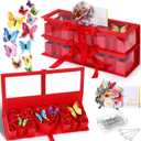 Gilprop 2 Pack Empty Mom Flower Gift Box for Mother's Day Moms Letter Shaped Empty Bouquet Box with 2 Pcs 3D Floral Greeting Card 24 3D Butterfly 50 Crystal Pins for Mother Grandma(Red,Mom)
