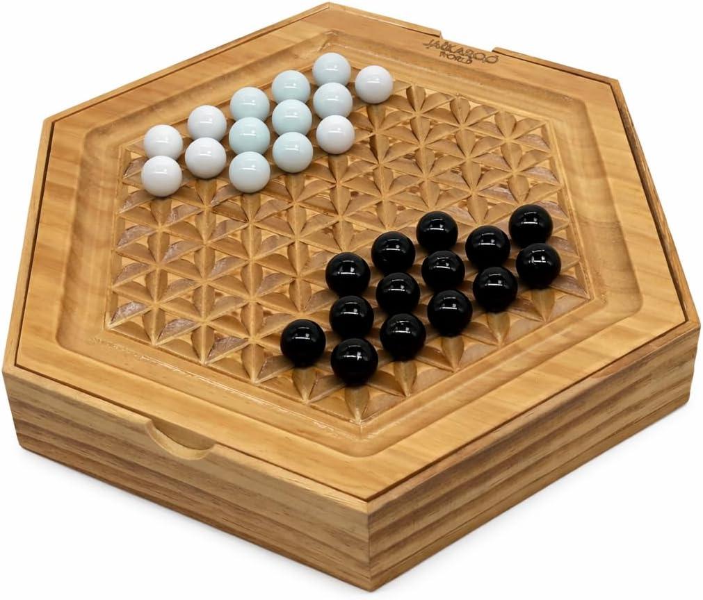 Abalone Board Game, Marble Strategy Game, Solid Wooden Game with 28 Marbles, 2 Player Games, Abalone Game, Marble Chess Game, Intellectual Chess Board Game, Strategy Games for Adults, Small