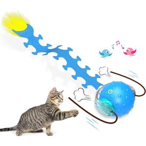 Interactive Cat Toys Ball for Indoor Cats Fast Rolling on Carpet, Chirping & Motion Activate Cat Toys (Blue Centipede)